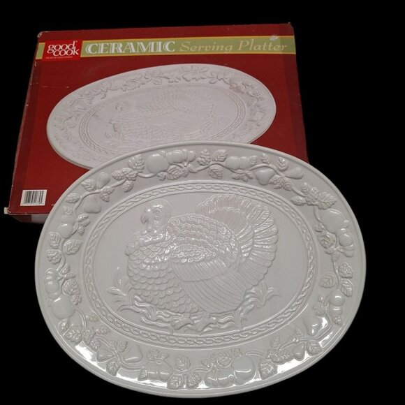 Ceramic Turkey Serving Platter 18 Inch Dish Holiday Bird Thanksgiving Dinner - Picture 1 of 6